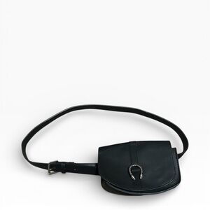 Black Faux Leather Belt Bag w/ Silver Horseshoe Hardware